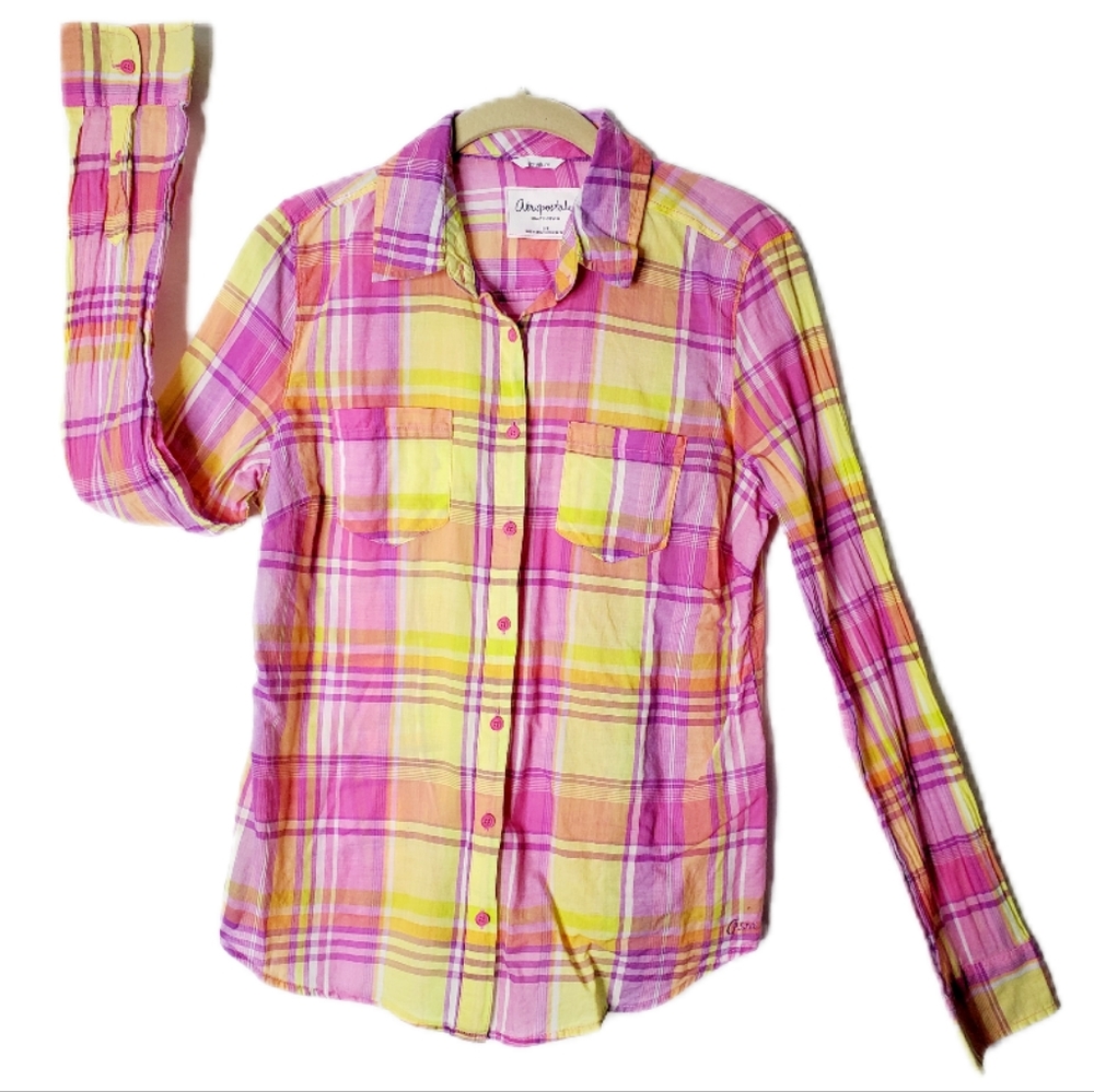 Aeropostale Flannel Pink Yellow Large
